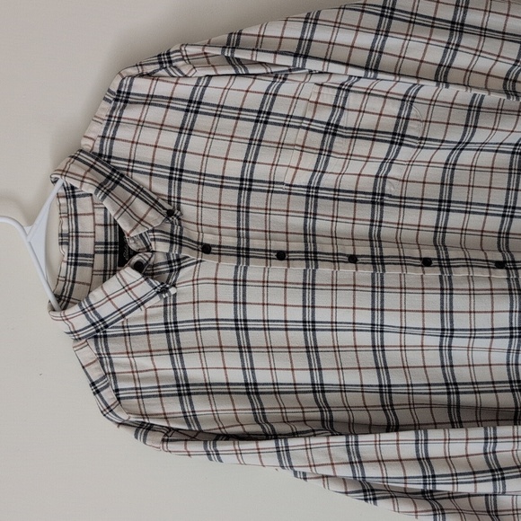 Eddie Bauer Mens XLT 100% Cotton Button Down Shirt Plaid Flannel Cream Western - Picture 3 of 7